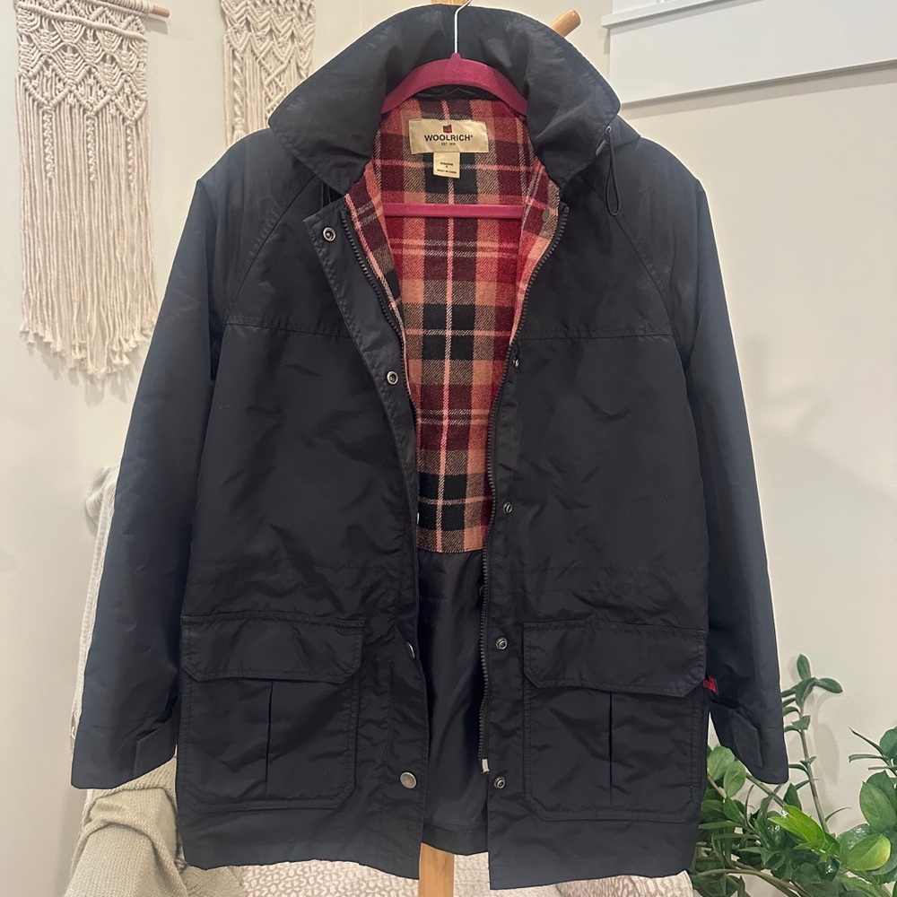 Woolrich Women’s Black Plaid Lined Hooded Utility Jacket Size S